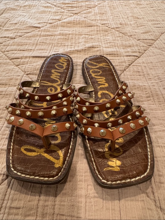 Sam Edelman Shoes - Sam Edelman Tan Brown Leather Studded Slide Sandals